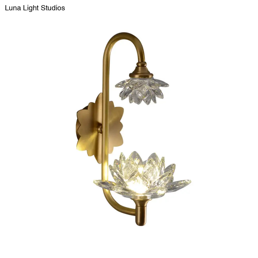 DecorBites™ Modernist Style Brass Finish Wall Sconce with Crystal Shade - Lotus Clear