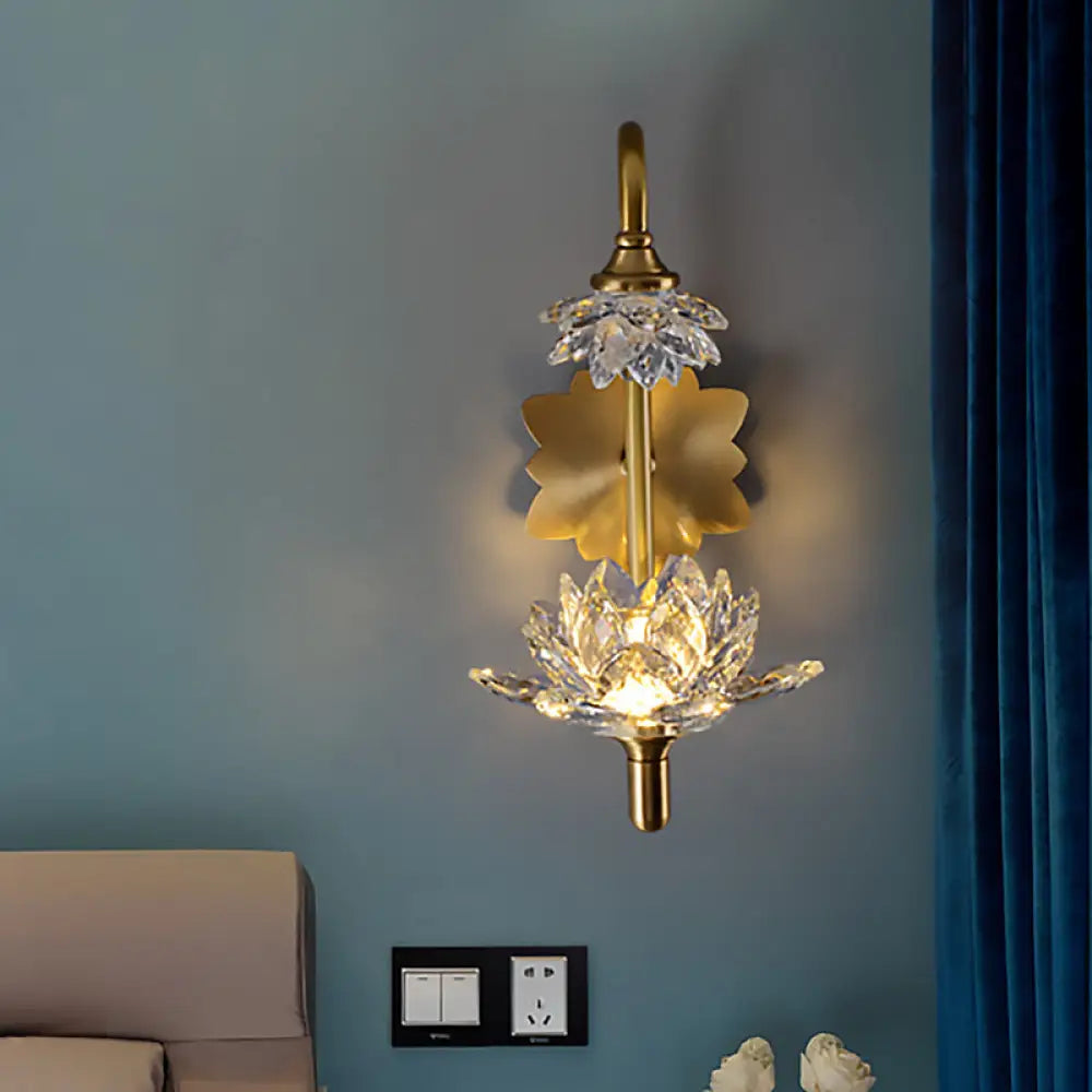 DecorBites™ Modernist Style Brass Finish Wall Sconce with Crystal Shade - Lotus Clear