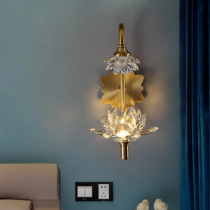 DecorBites™ Modernist Style Brass Finish Wall Sconce with Crystal Shade - Lotus Clear