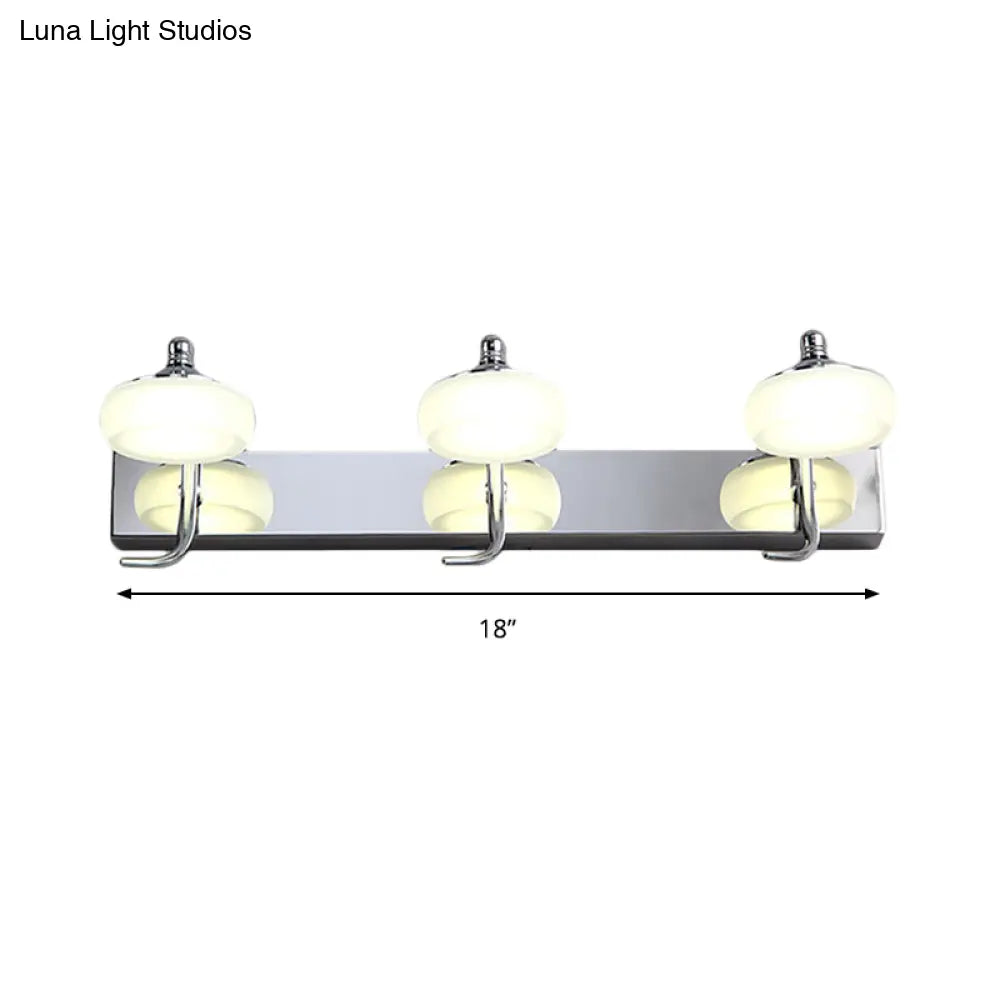 DecorBites™ Modernist Style Silver Wall Lamp with Round Frosted Acrylic Shade, 2/3 Heads, Warm/White Lighting - Bathroom Vanity Light