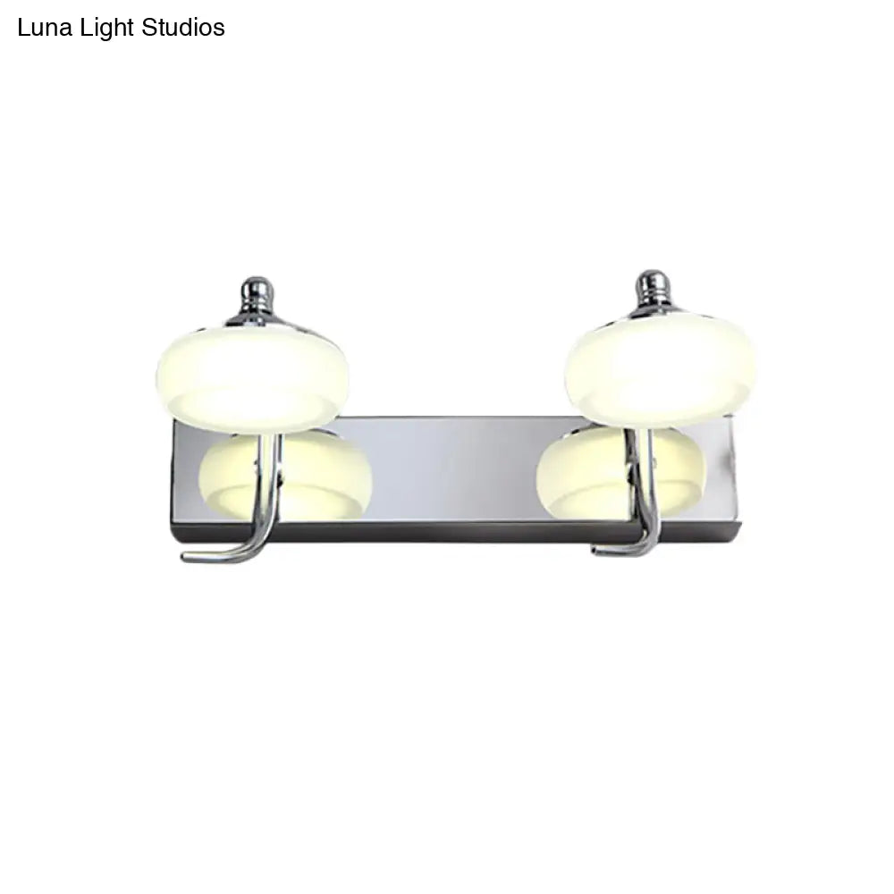 DecorBites™ Modernist Style Silver Wall Lamp with Round Frosted Acrylic Shade, 2/3 Heads, Warm/White Lighting - Bathroom Vanity Light