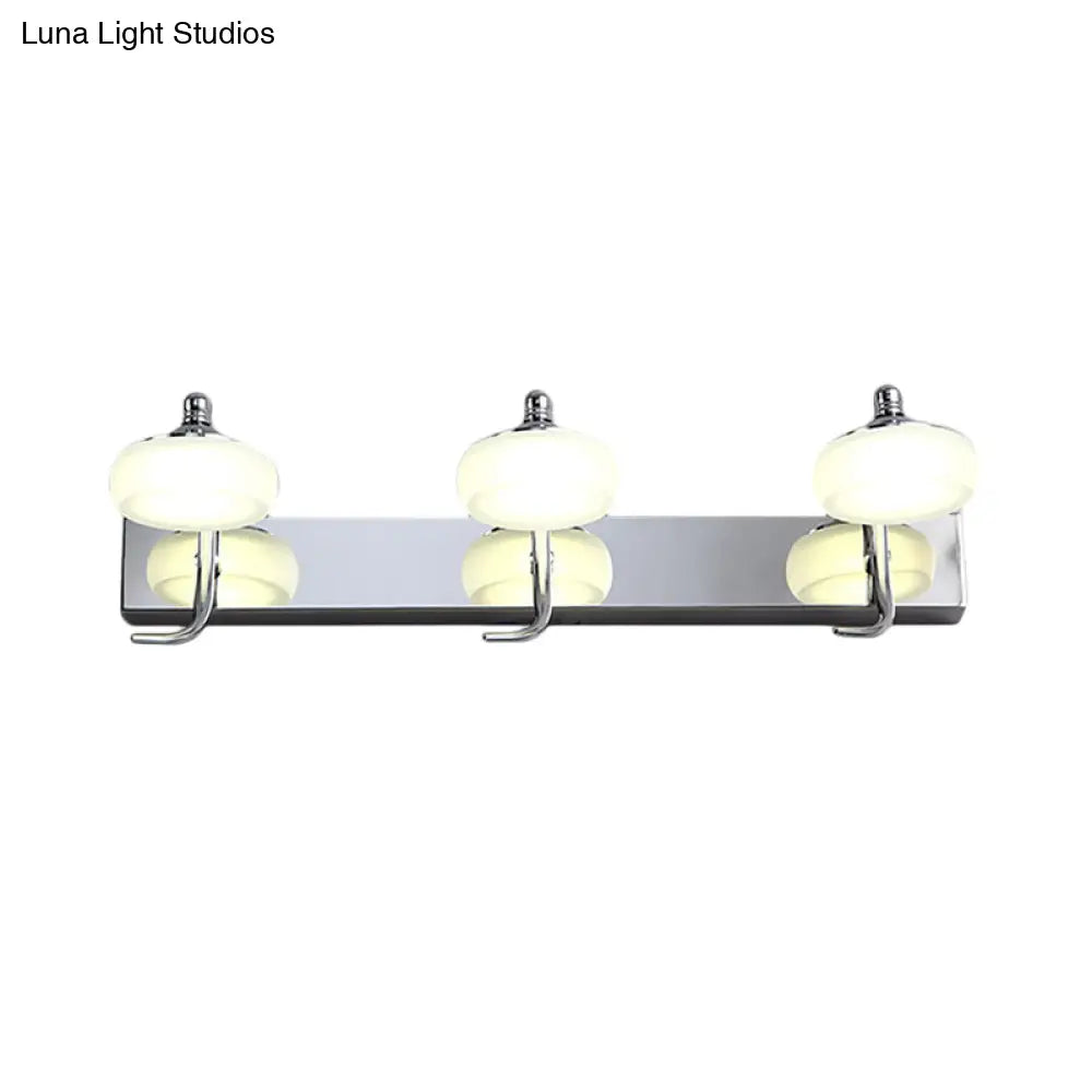 DecorBites™ Modernist Style Silver Wall Lamp with Round Frosted Acrylic Shade, 2/3 Heads, Warm/White Lighting - Bathroom Vanity Light