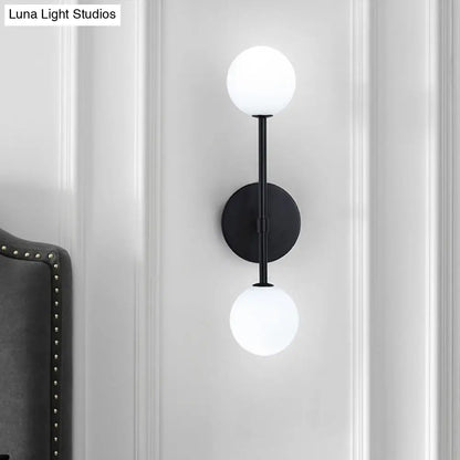 DecorBites™ Modernist White Glass Sconce with Black/Gold Finish - 2 Bulbs - Wall Mounted for Living Room Lighting
