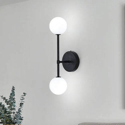 DecorBites™ Modernist White Glass Sconce with Black/Gold Finish - 2 Bulbs - Wall Mounted for Living Room Lighting