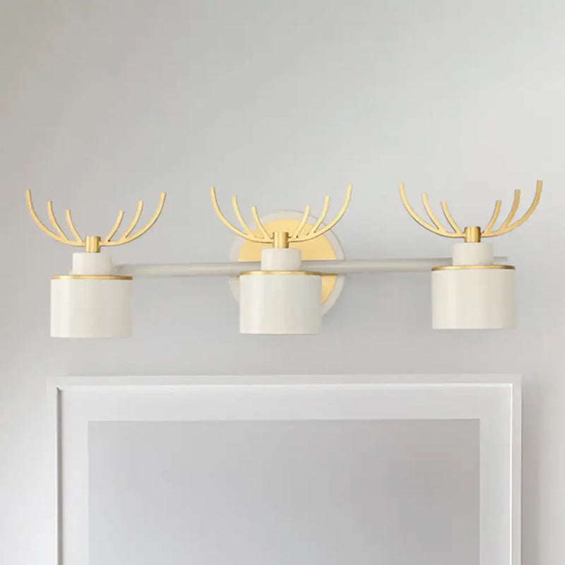 Modernist white & gold elk antler wall light sconce for bathroom