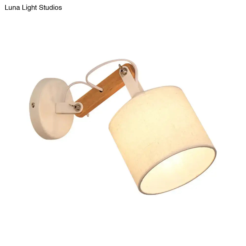 Modernist wood and fabric wall lamp – bedroom adjustable wood arm