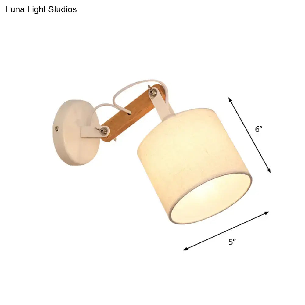 Modernist wood and fabric wall lamp – bedroom adjustable wood arm