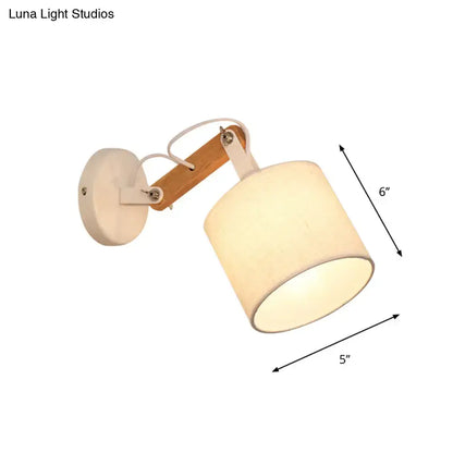 Modernist wood and fabric wall lamp – bedroom adjustable wood arm