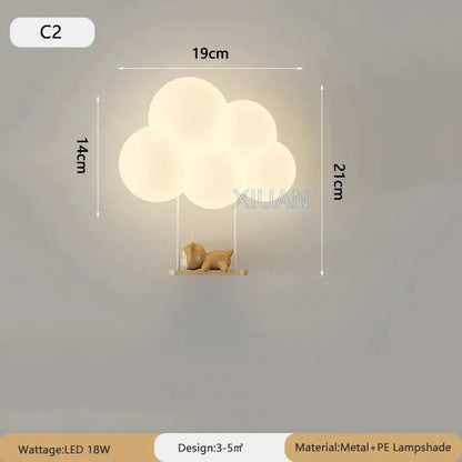 Monkey cloud cartoon wall lamp for nursery bedroom