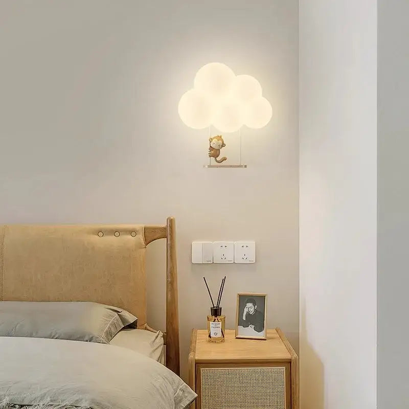 Monkey cloud cartoon wall lamp for nursery bedroom