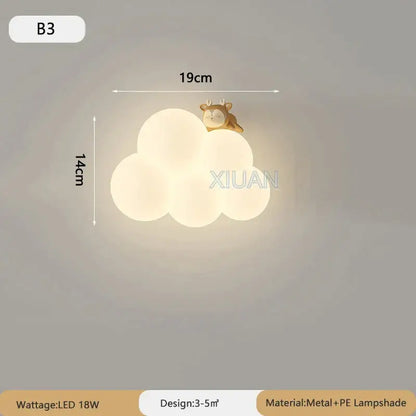 Monkey cloud cartoon wall lamp for nursery bedroom