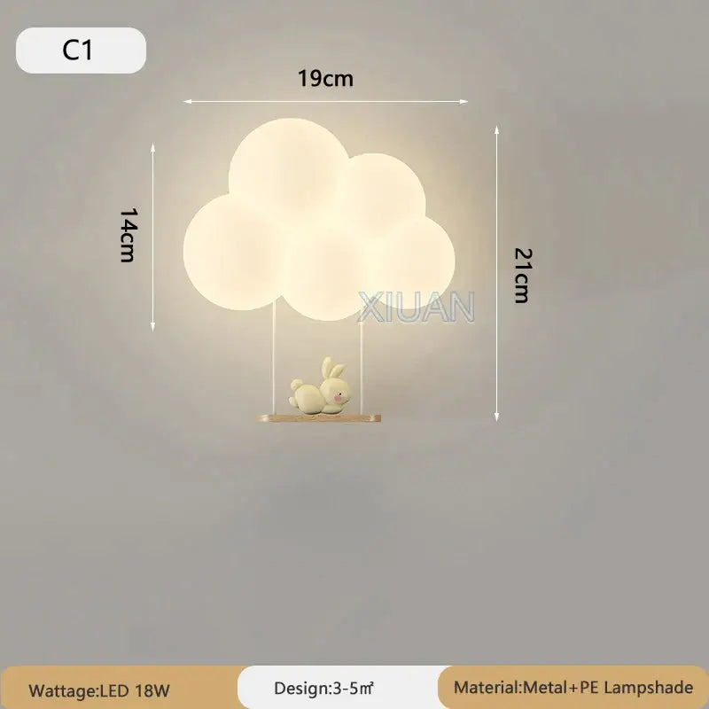 Monkey cloud cartoon wall lamp for nursery bedroom