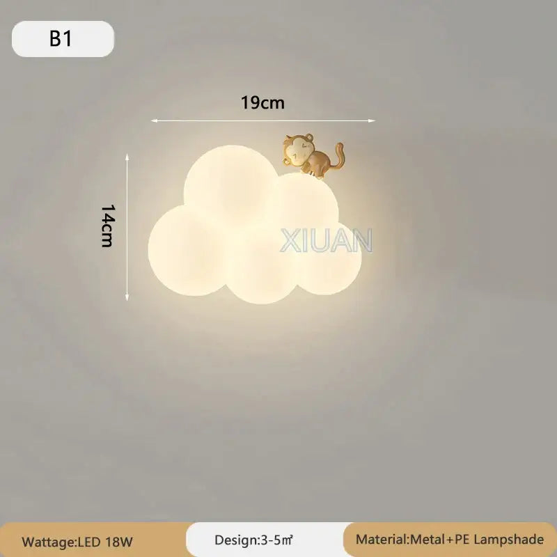 Monkey cloud cartoon wall lamp for nursery bedroom