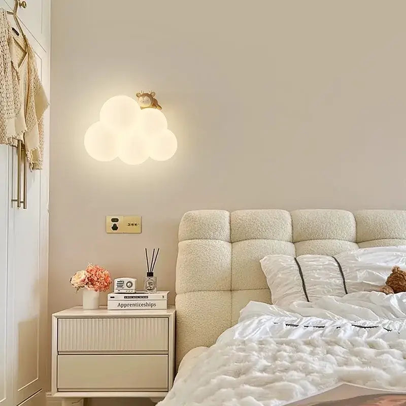 Monkey cloud cartoon wall lamp for nursery bedroom