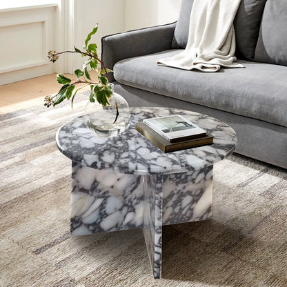 Calacatta Viola Marble Round Polished Coffee Table Modern Style 24 Inch Diameter