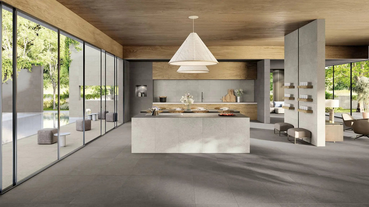 Mood Dark Limestone Look Porcelain Tiles 24x48