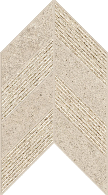 Mood Sand Mosaic Chevron 3d Limestone Look Porcelain Mosaics 7.44x10