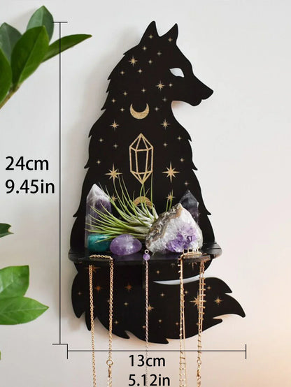 DecorBites™ Moon Phase Black Cat Wooden Shelf