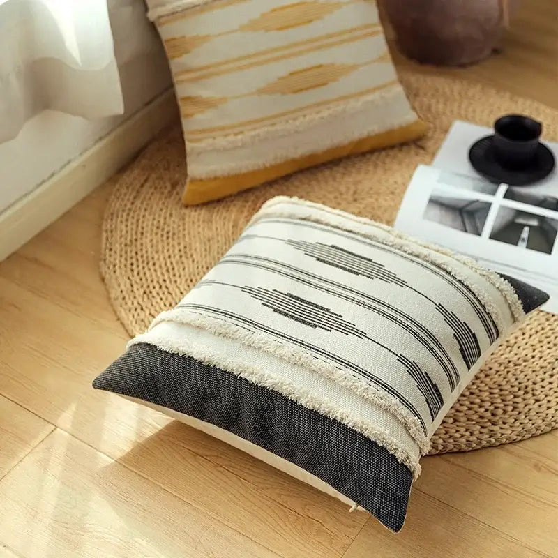 Moroccan geometric cream & mustard cushion cover set living room