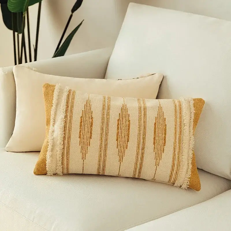 Moroccan geometric cream & mustard cushion cover set living room