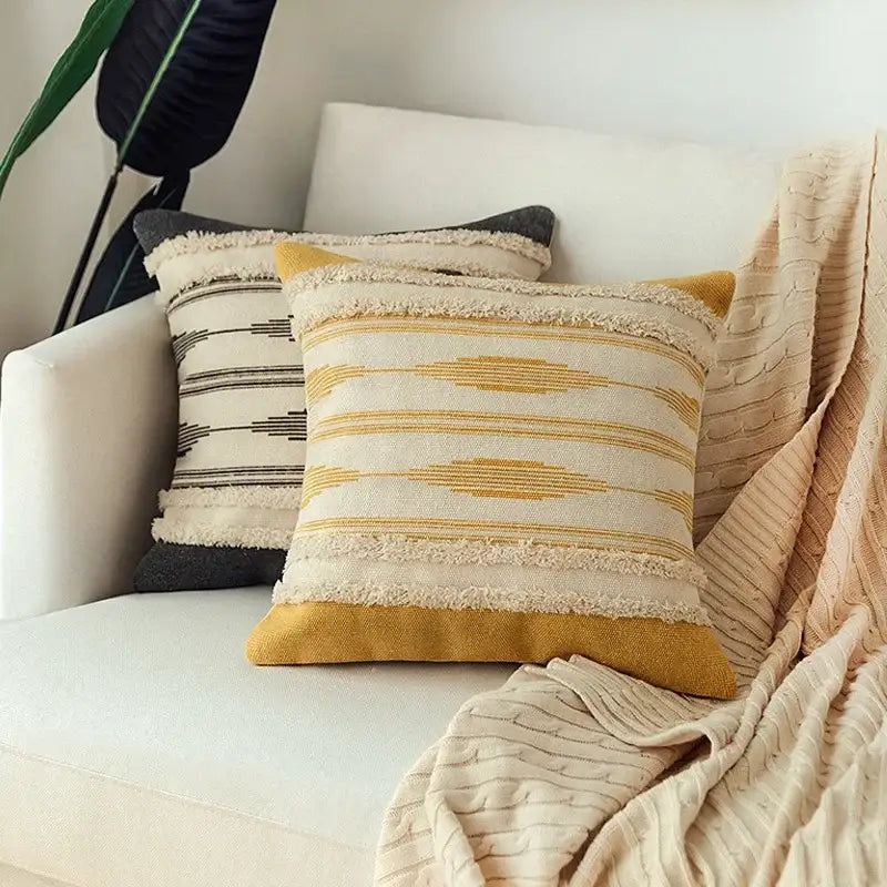 Moroccan geometric cream & mustard cushion cover set living room