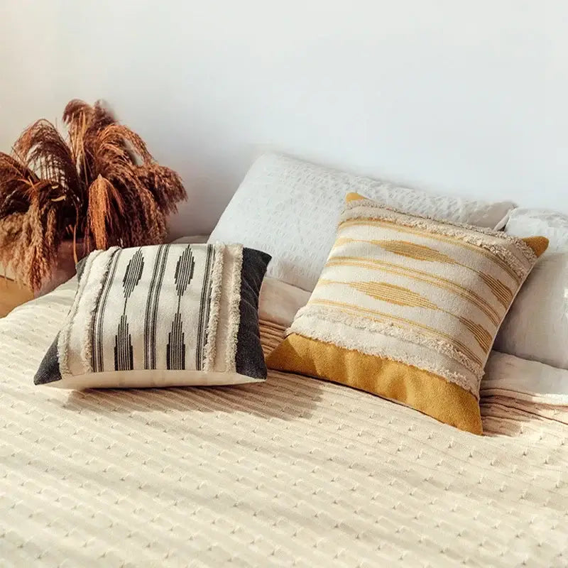 Moroccan geometric cream & mustard cushion cover set living room