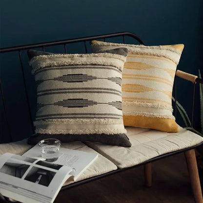 Moroccan geometric cream & mustard cushion cover set living room