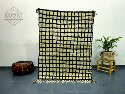 DecorBites™ Moroccan Handmade Beni Ouarain Black & White Rug 1.5m x 1m