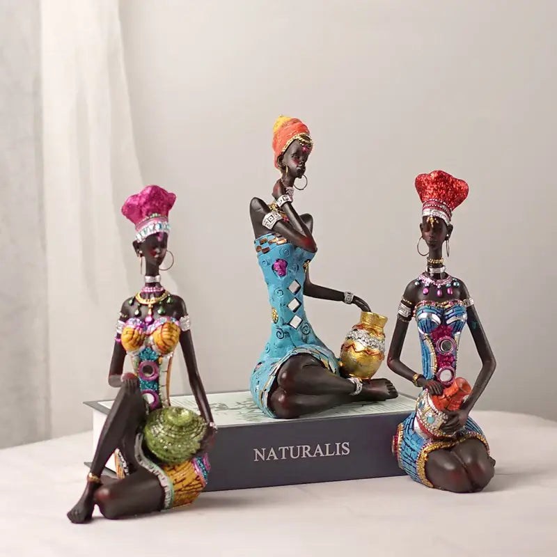 Mosaic african black women resin art figures living room decor