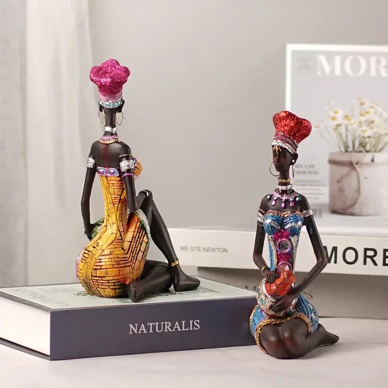 Mosaic african black women resin art figures living room decor