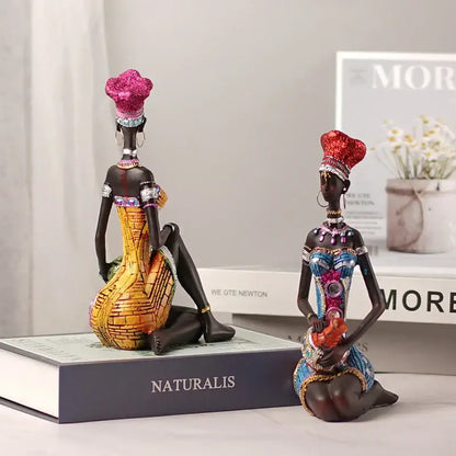 Mosaic african black women resin art figures living room decor