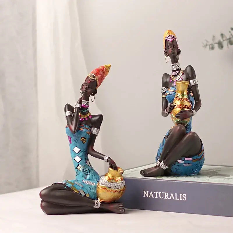 Mosaic african black women resin art figures living room decor