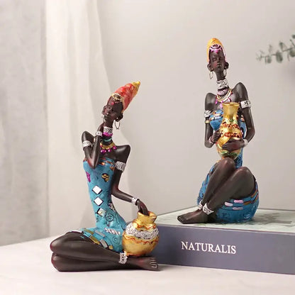 Mosaic african black women resin art figures living room decor