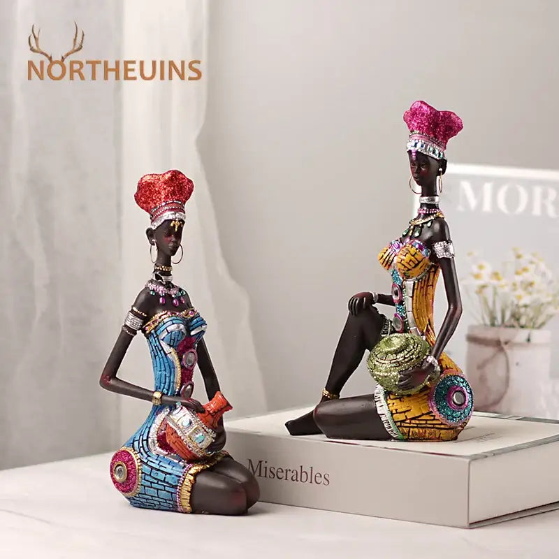 Mosaic african black women resin art figures living room decor