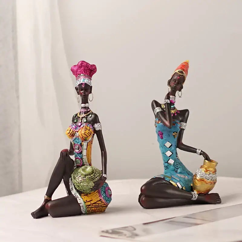 Mosaic african black women resin art figures living room decor
