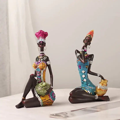 Mosaic african black women resin art figures living room decor