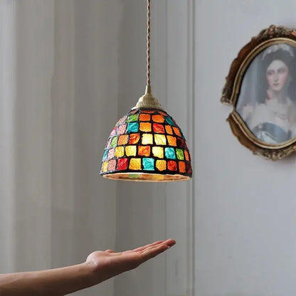 Mosaic floral & conch glass led pendant light dining room