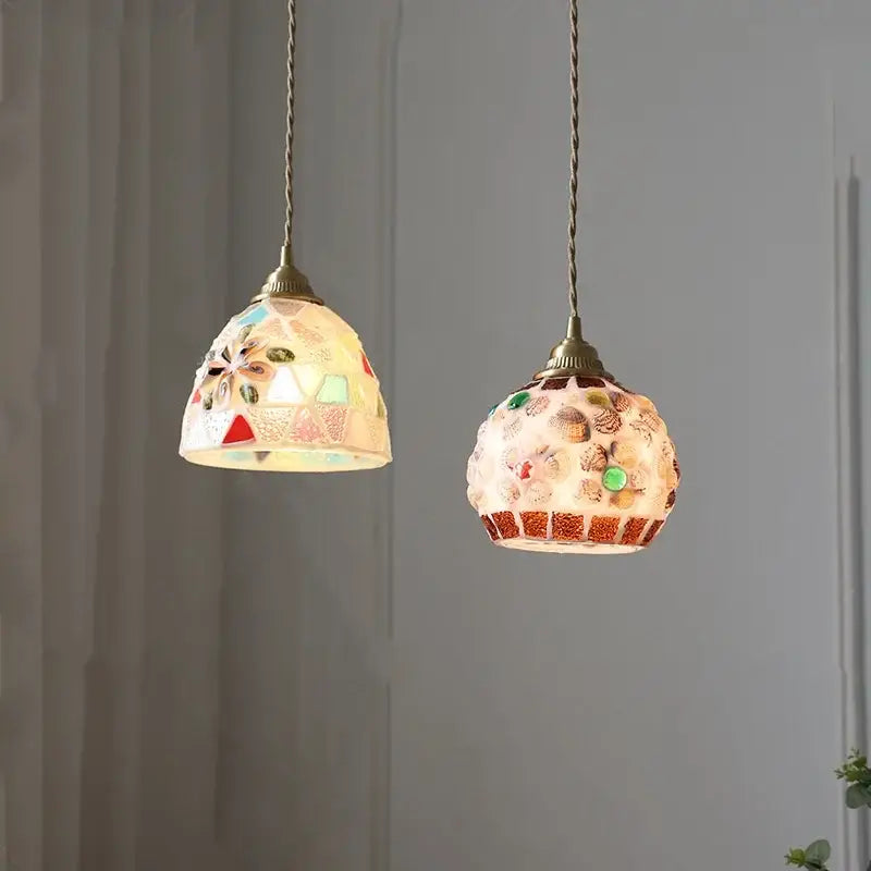 Mosaic floral & conch glass led pendant light dining room