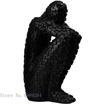 Mosaic golden man thinker abstract statues living room decor