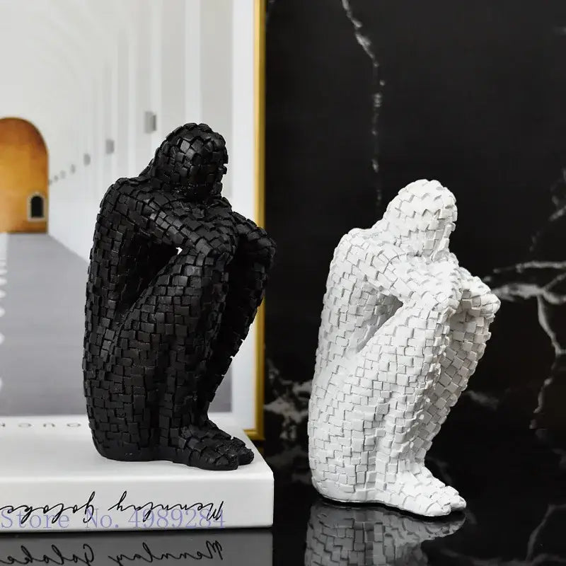 Mosaic golden man thinker abstract statues living room decor