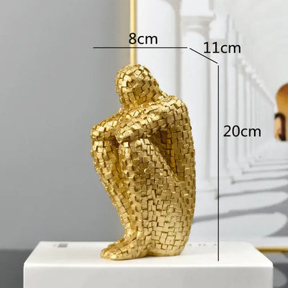 Mosaic golden man thinker abstract statues living room decor