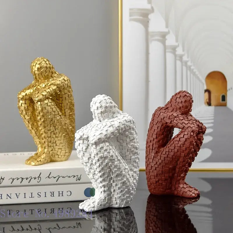Mosaic golden man thinker abstract statues living room decor