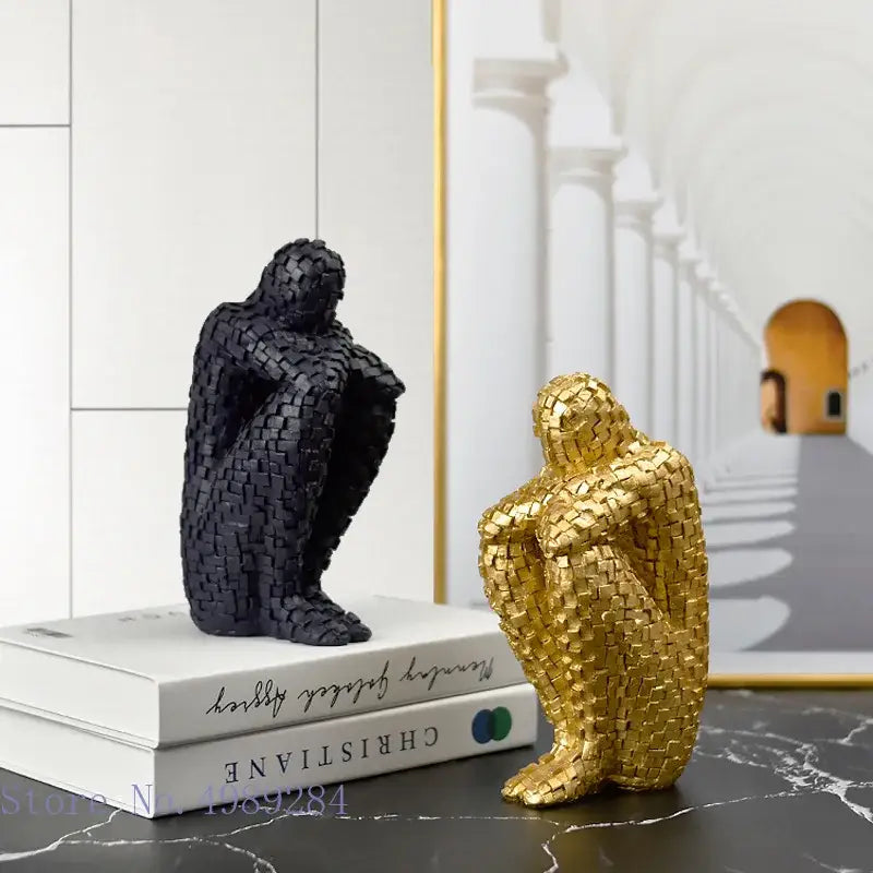 Mosaic golden man thinker abstract statues living room decor