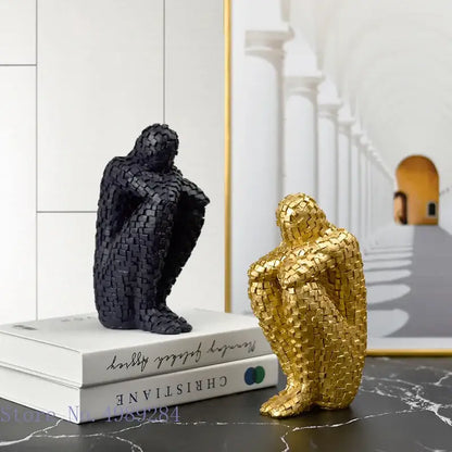 Mosaic golden man thinker abstract statues living room decor