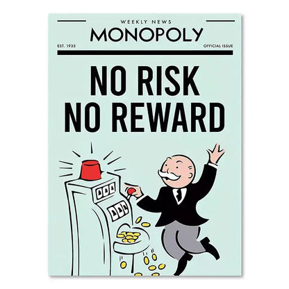 Monopoly millionaire dollar cartoon canvas art for office or bedroom