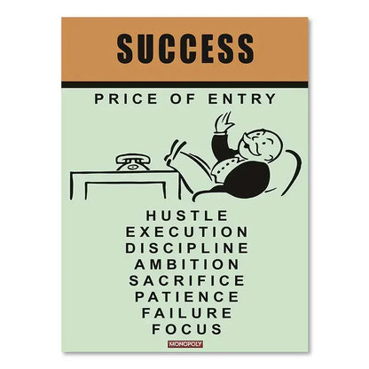 Monopoly millionaire dollar cartoon canvas art for office or bedroom