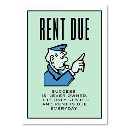 Monopoly millionaire dollar cartoon canvas art for office or bedroom
