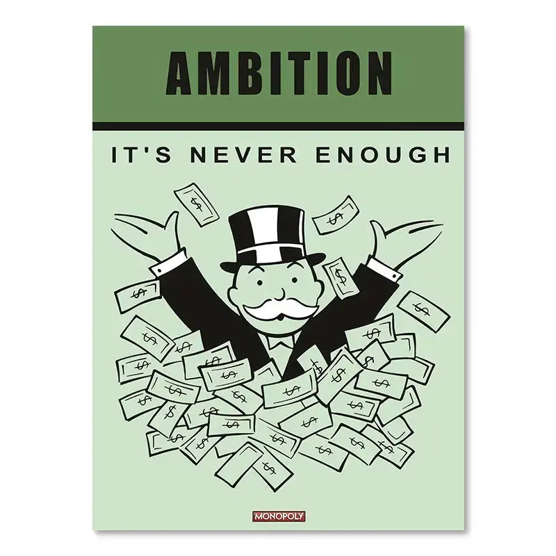 Monopoly millionaire dollar cartoon canvas art for office or bedroom