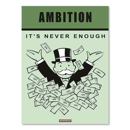 Monopoly millionaire dollar cartoon canvas art for office or bedroom