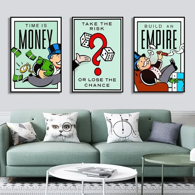 Monopoly millionaire dollar cartoon canvas art for office or bedroom